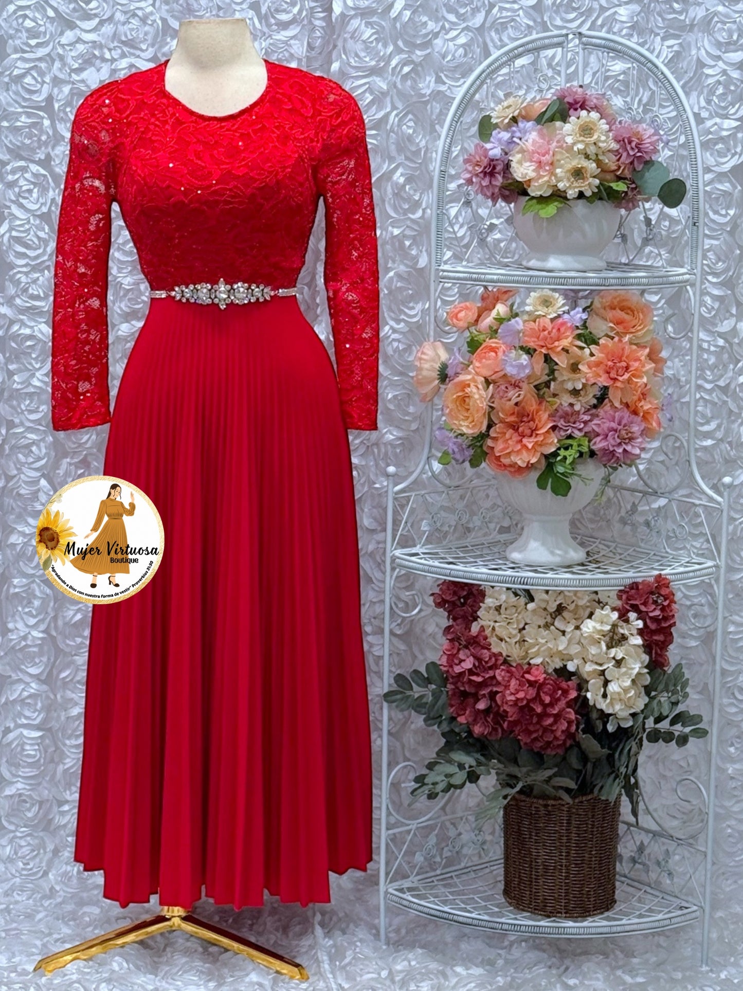 Arely Red Lace & Crepe Dress
