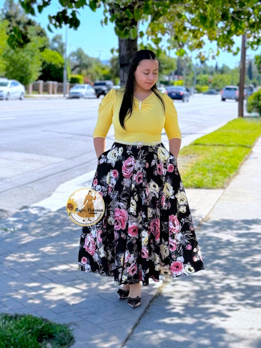 Lisa Pastel Yellow & Black Dress