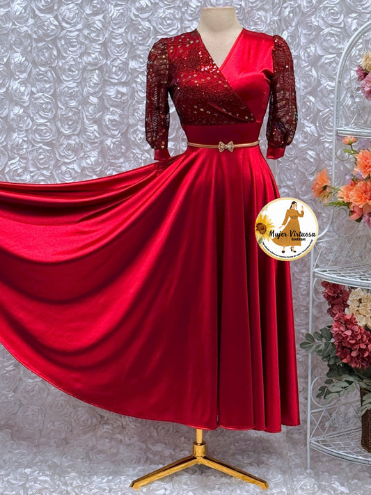 Charlotte Cherry Red Satin Dress