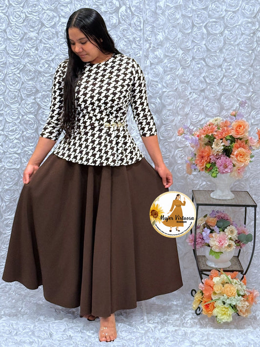 Betty Houndstooth Print/Brown Dress