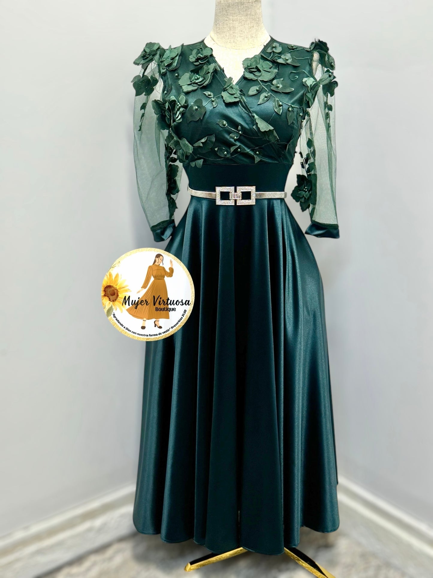 Cecilia Emerald Green Satin Dress