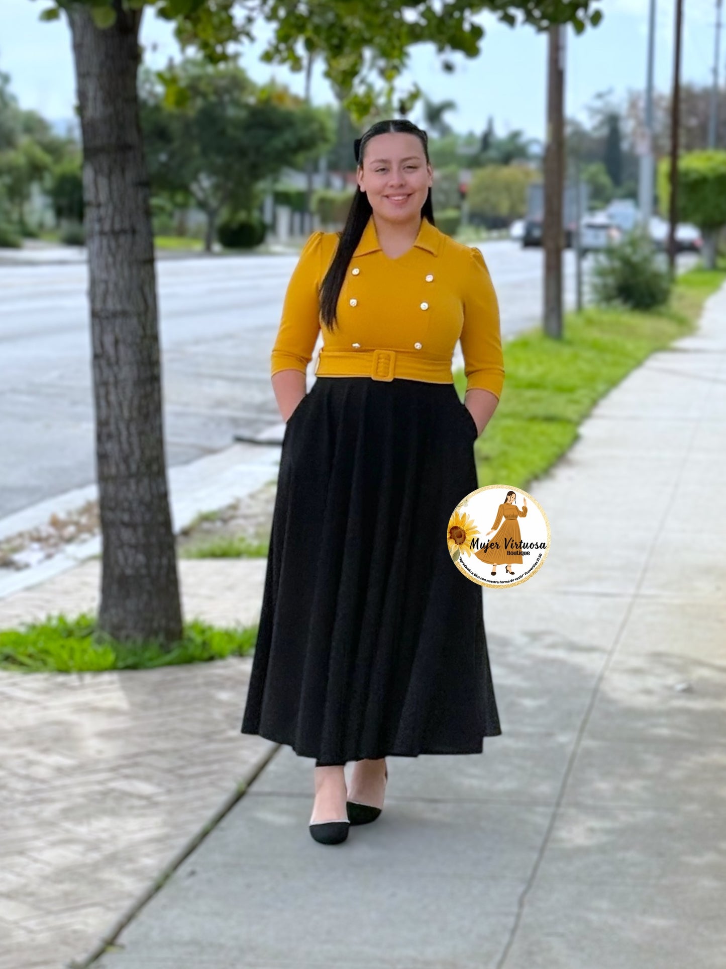 Frida Mustard & Black Dress