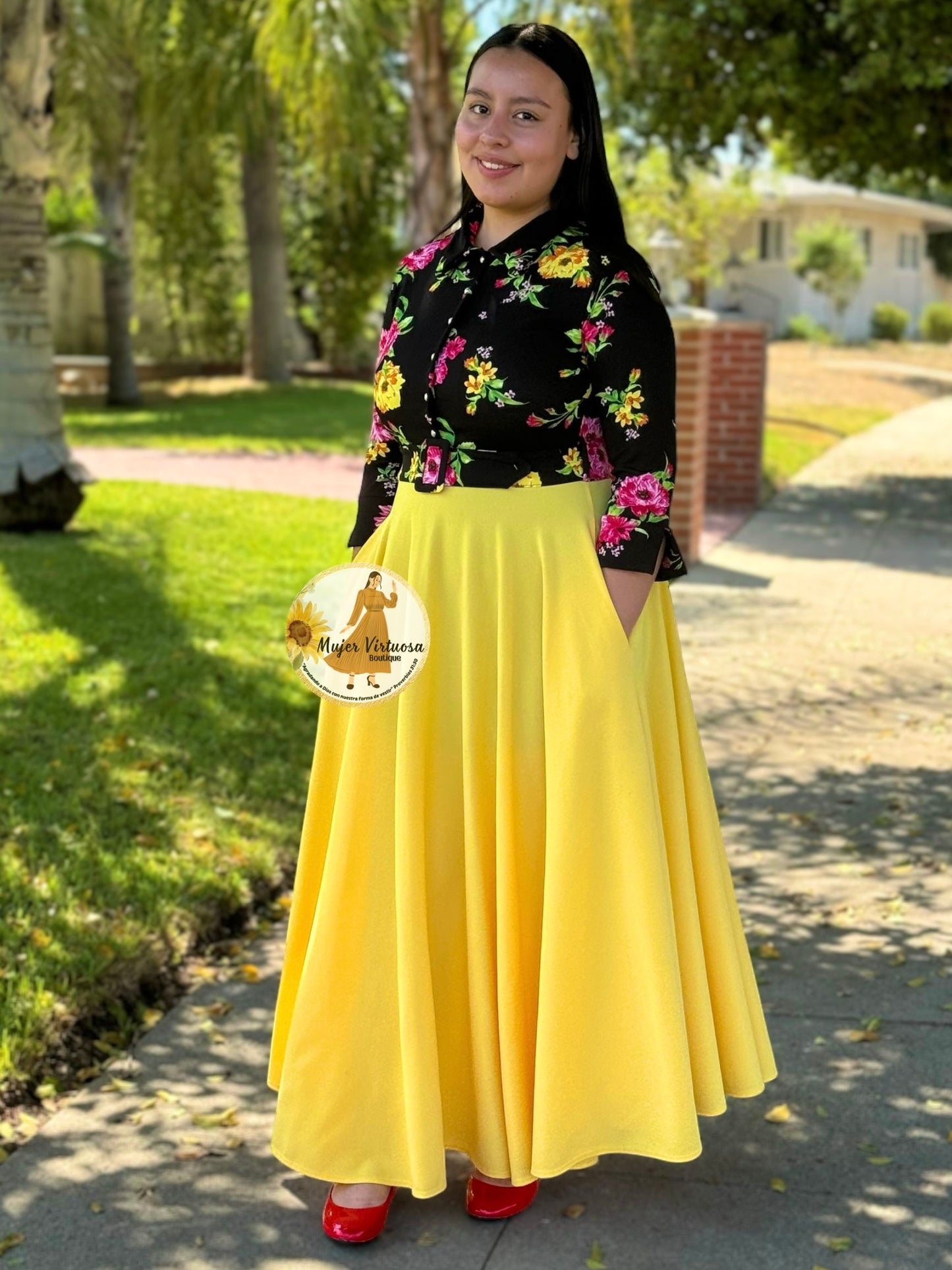 Hadassah Yellow Belted Floral Dress