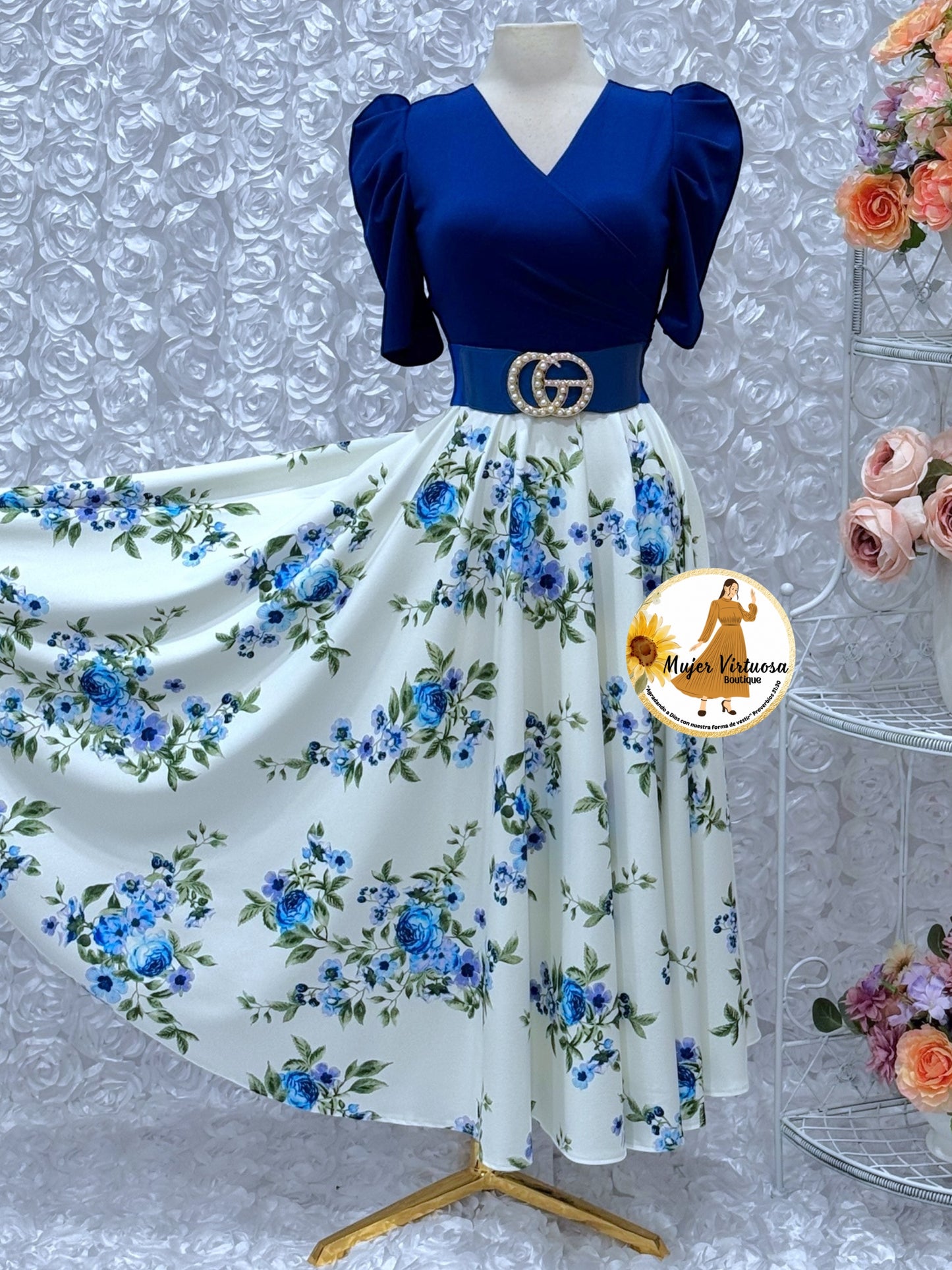 Susan Blue/White Floral Dress
