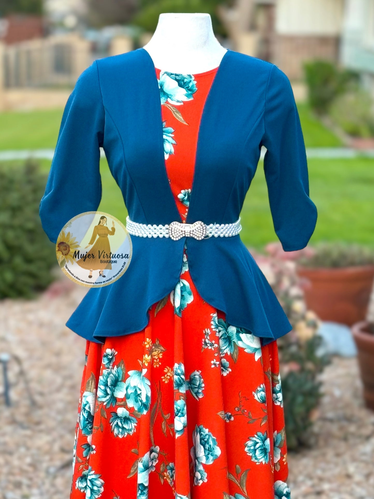 Teal & Orange Floral Blazer Dress “Helena”