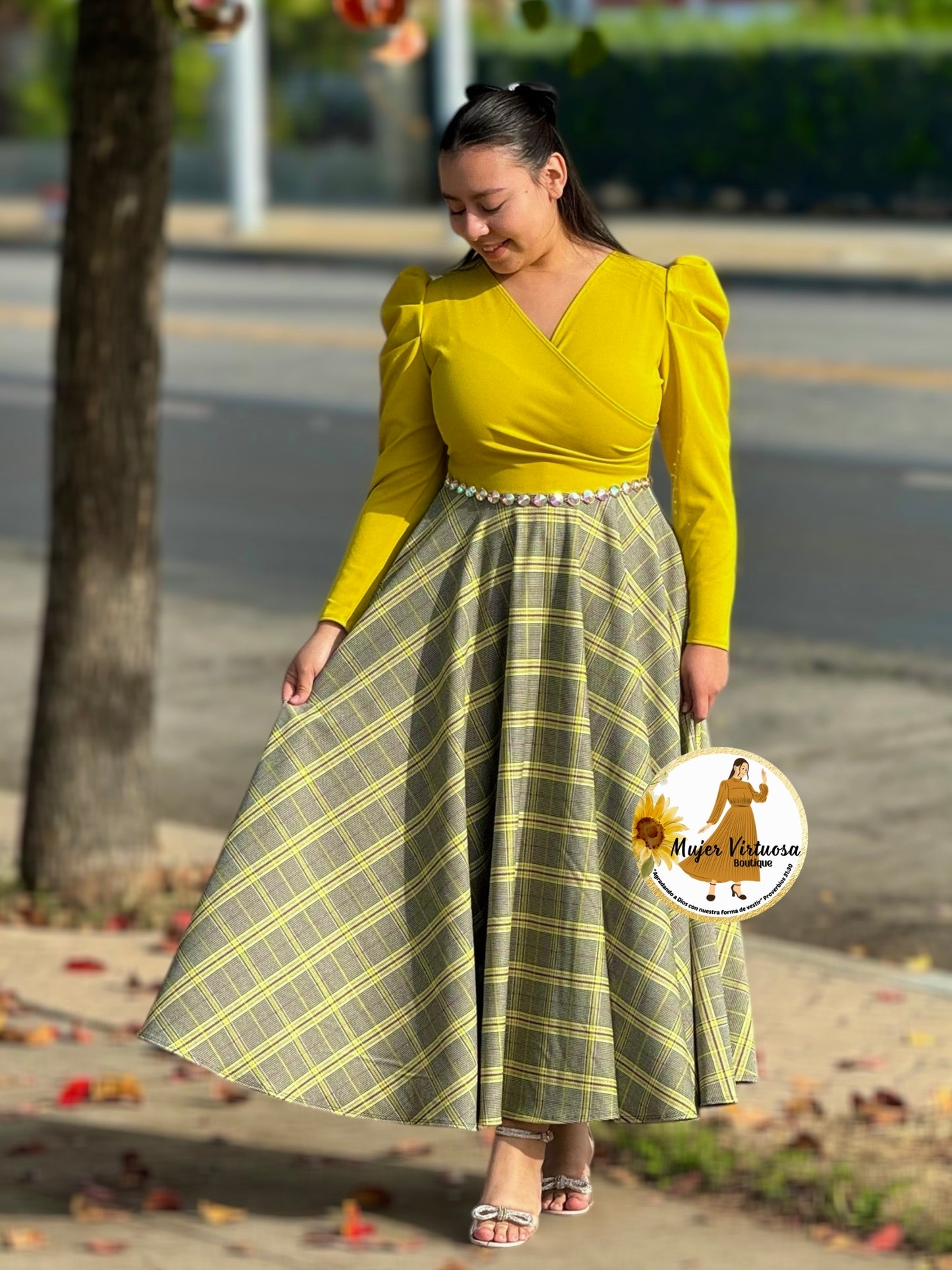 Larissa Lime Yellow Plaid Dress