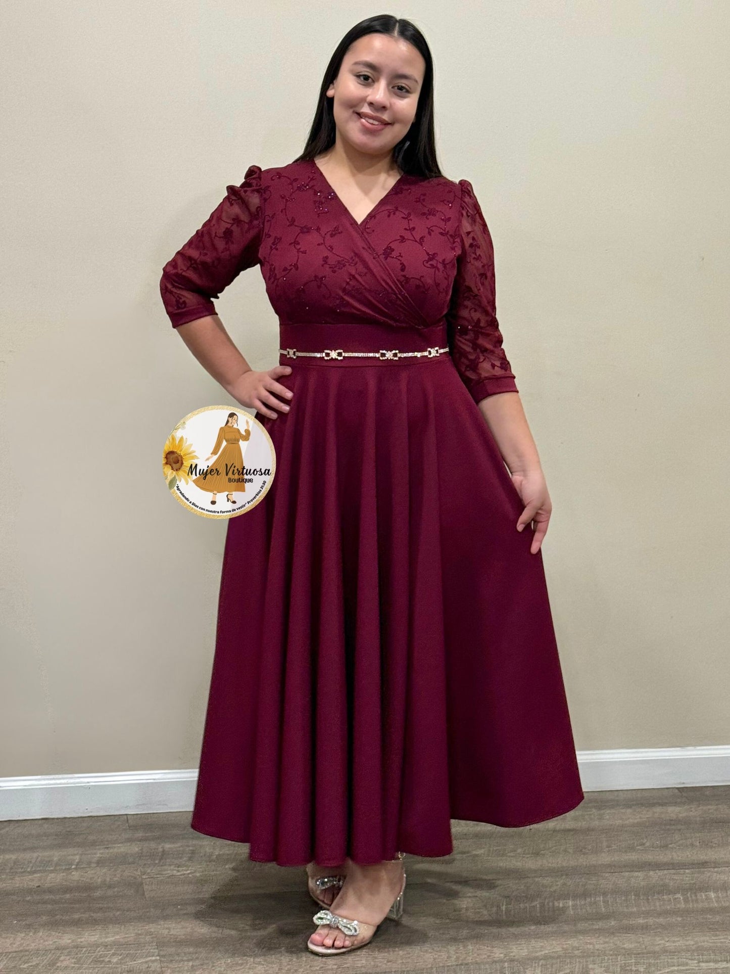 Florencia Burgundy Lace Dress