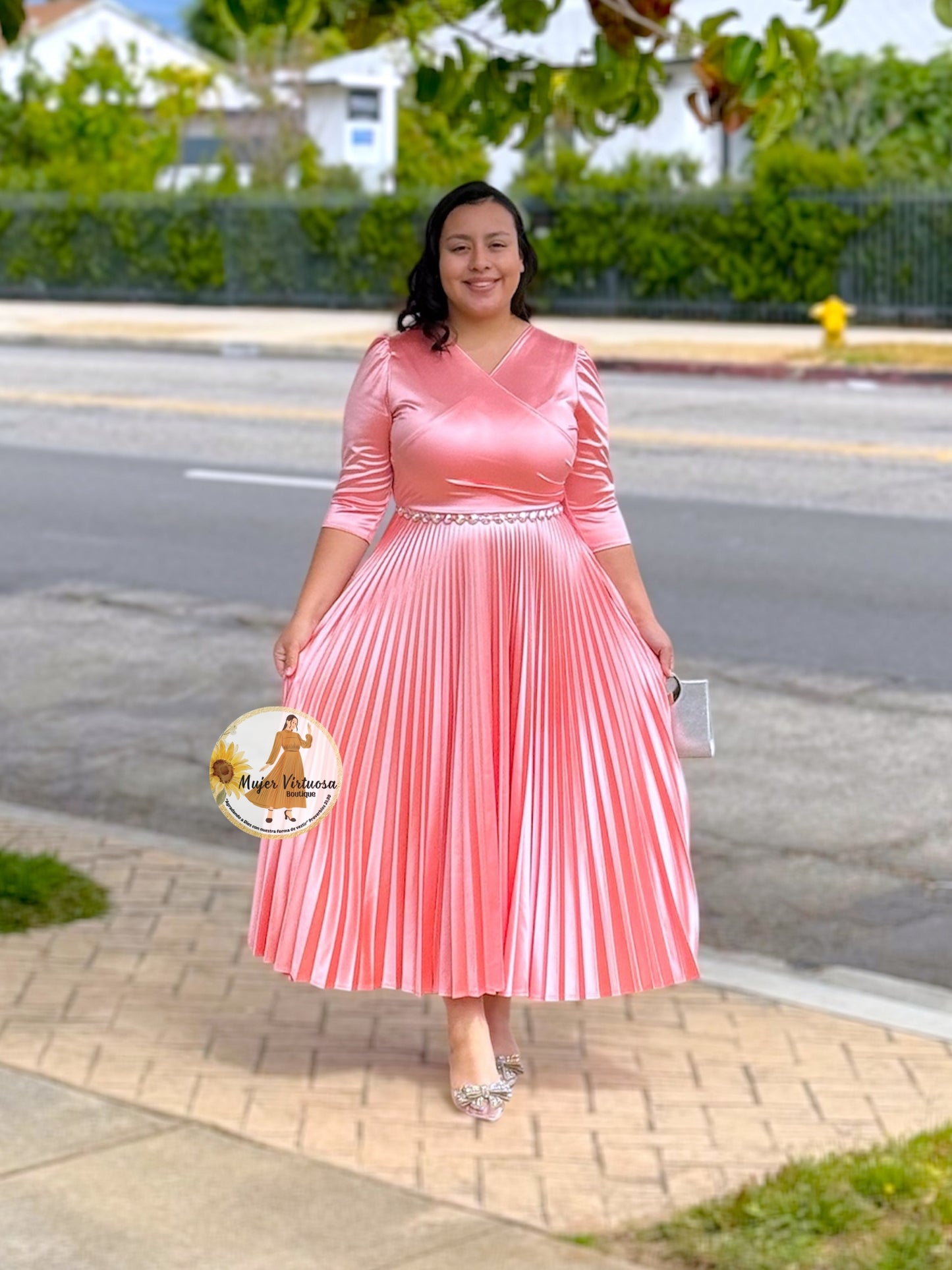 Celine Salmon Satin Dress