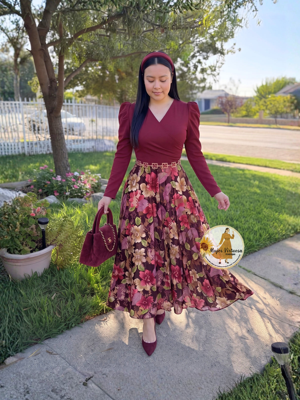 Larissa Wine & Velvet Floral Dress