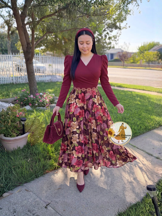Larissa Wine & Velvet Floral Dress