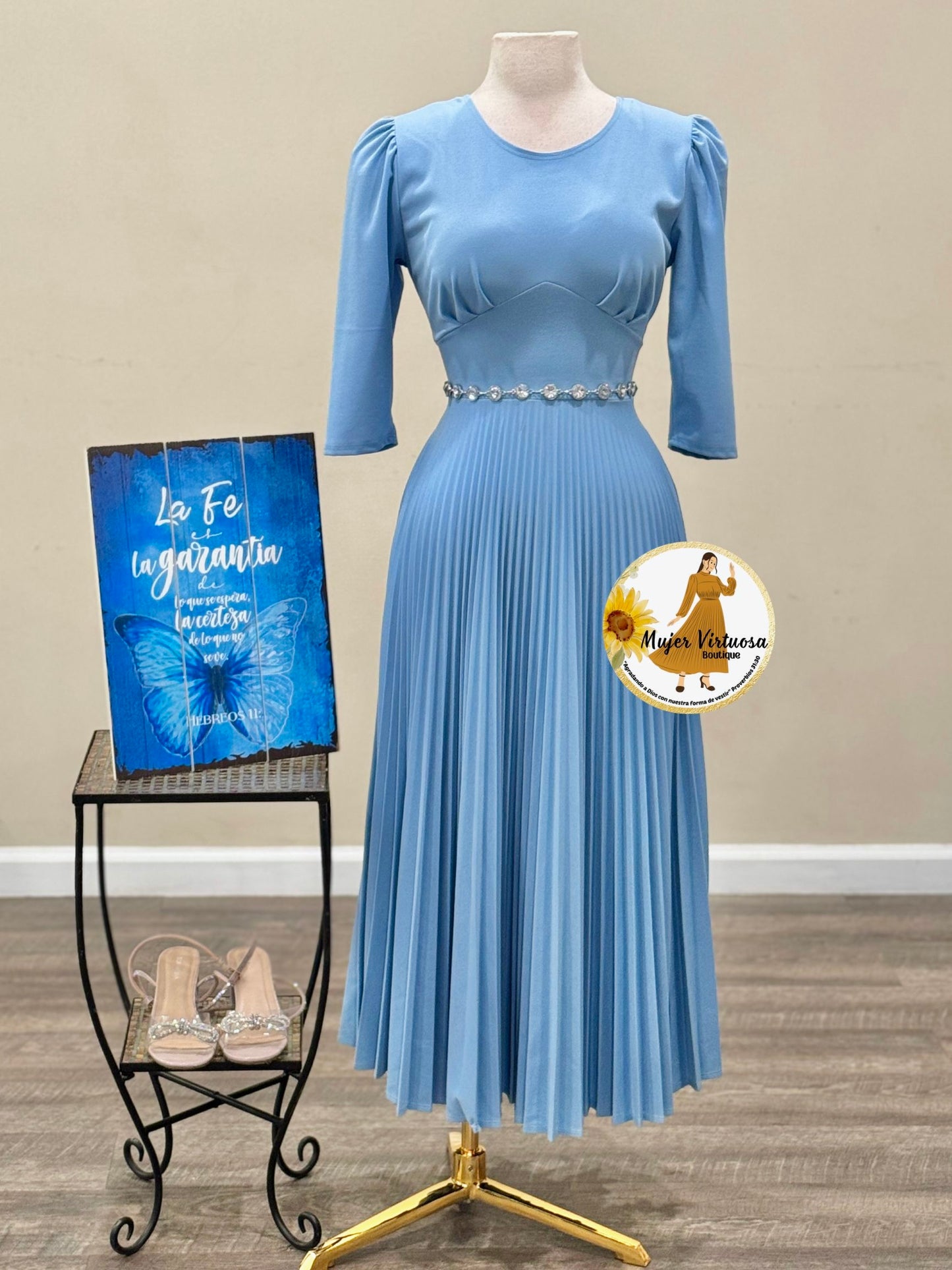 Cristel Sky Blue Pleated Dress