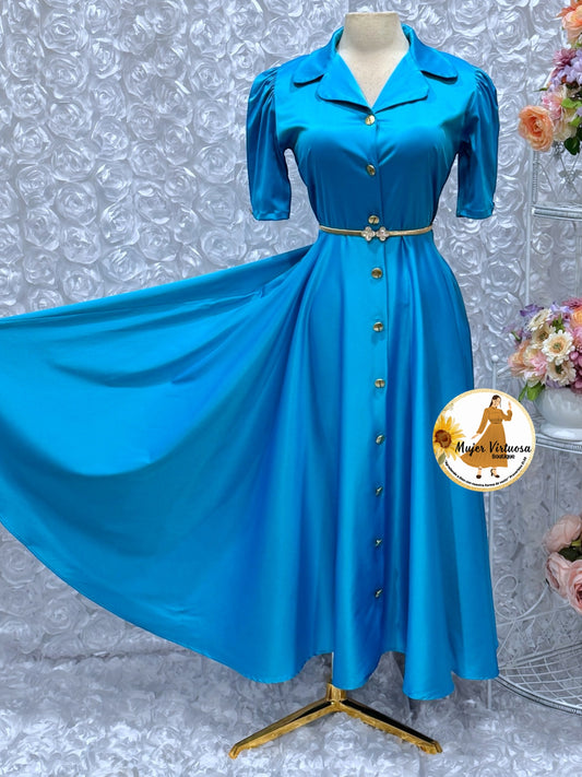 Jimena Aqua Satin Dress