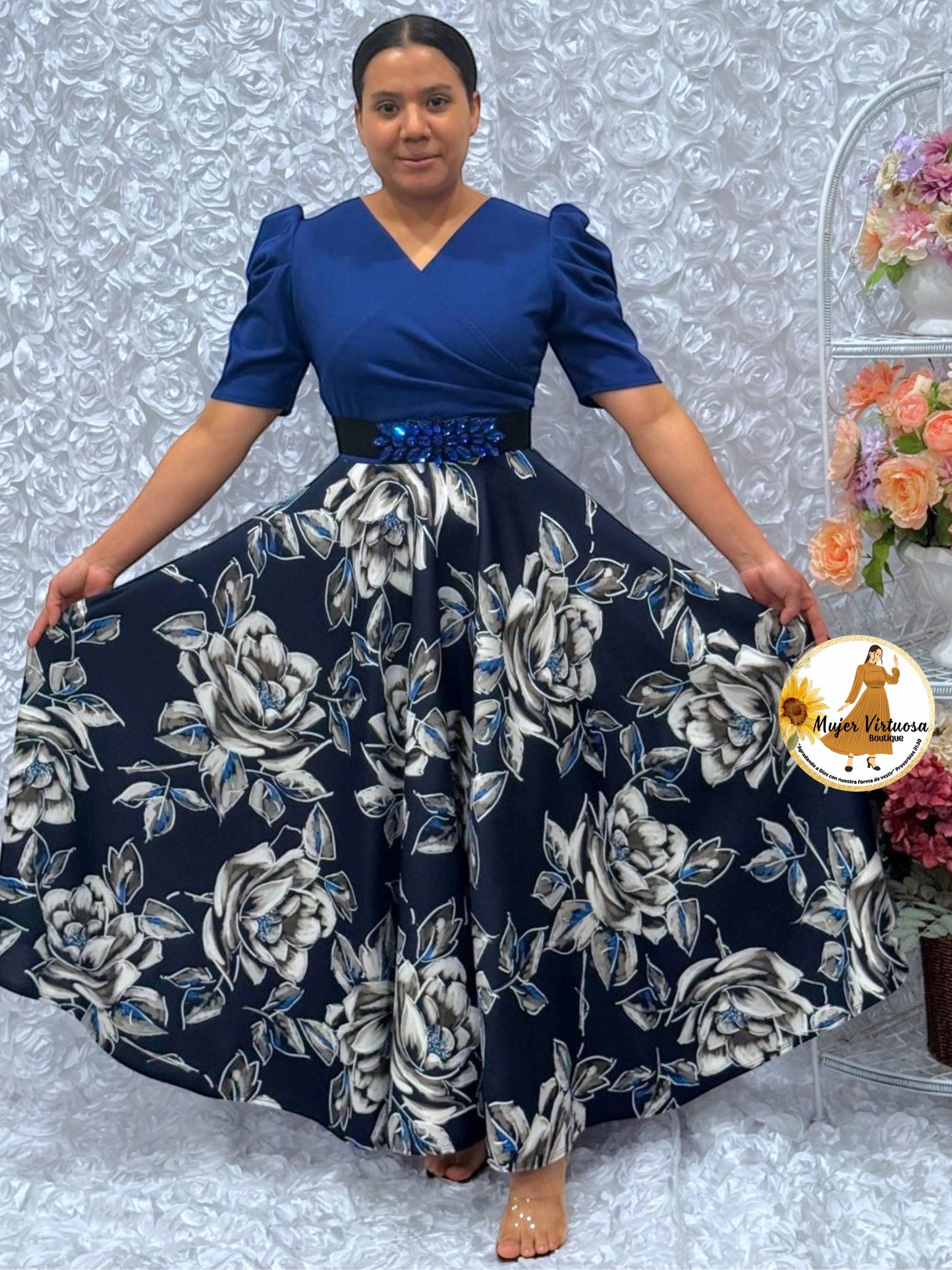 Susan Royal & Navy Roses Dress