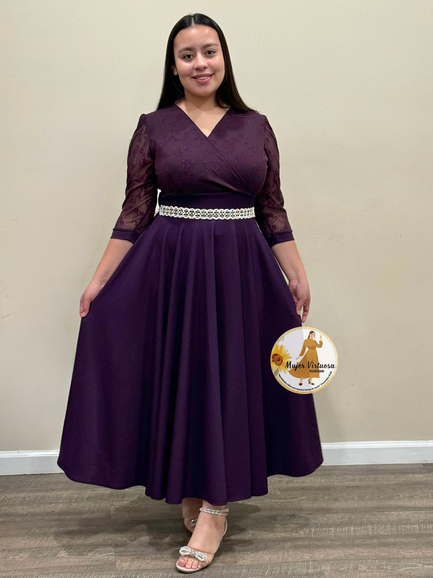 Débora Uva Purple Mesh Dress