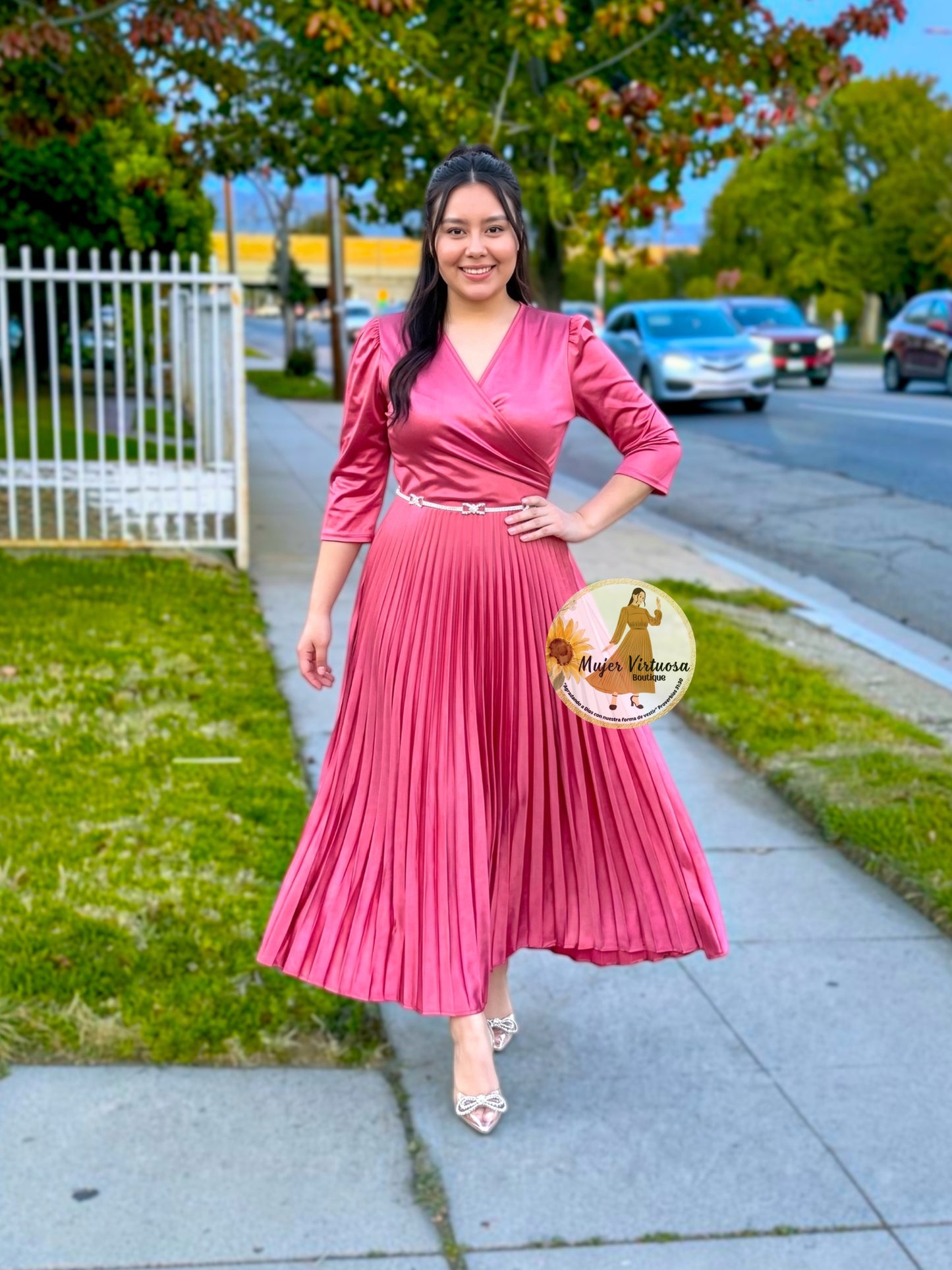 Lucia Guava Pink Satin Dress