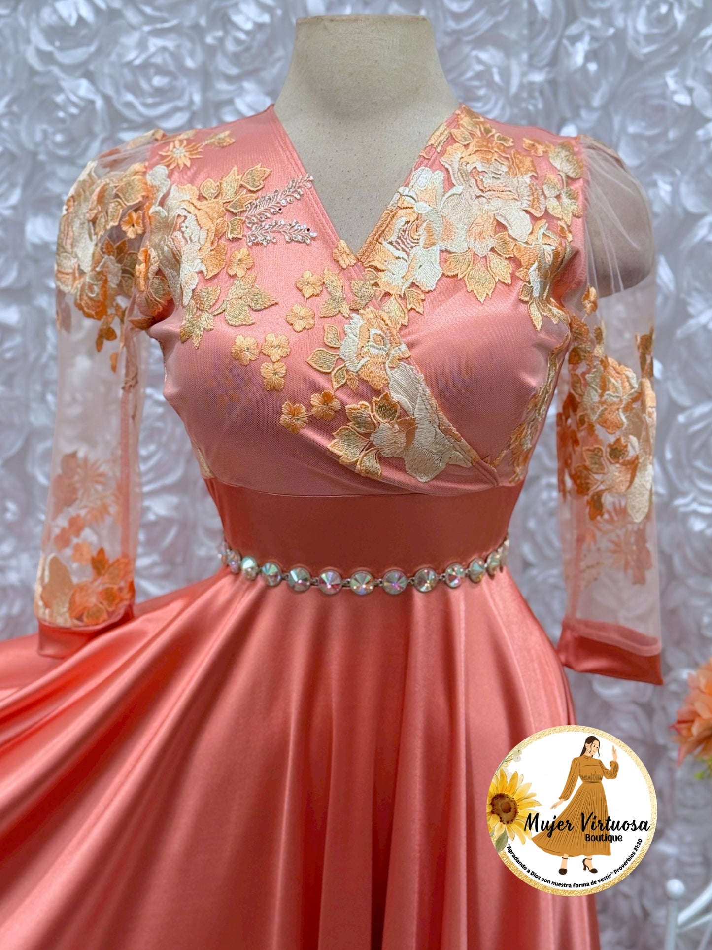 Cecilia Coral Peach Satin Dress