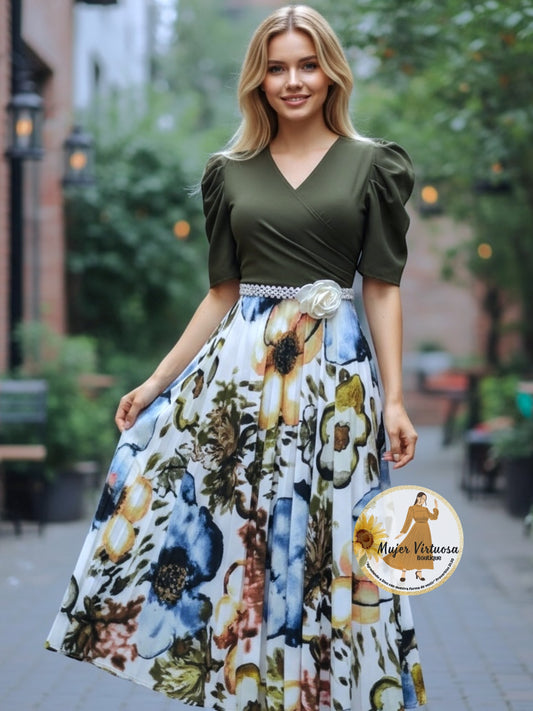 Suri Olive Green Floral Dress
