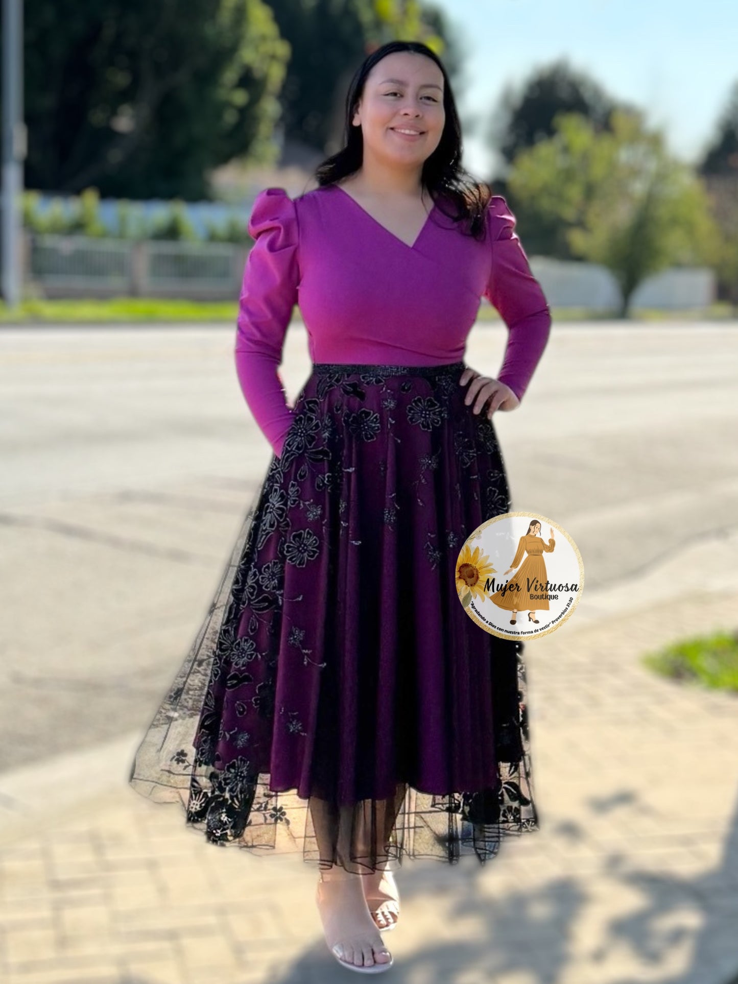 Larissa Magenta & Black Mesh Dress