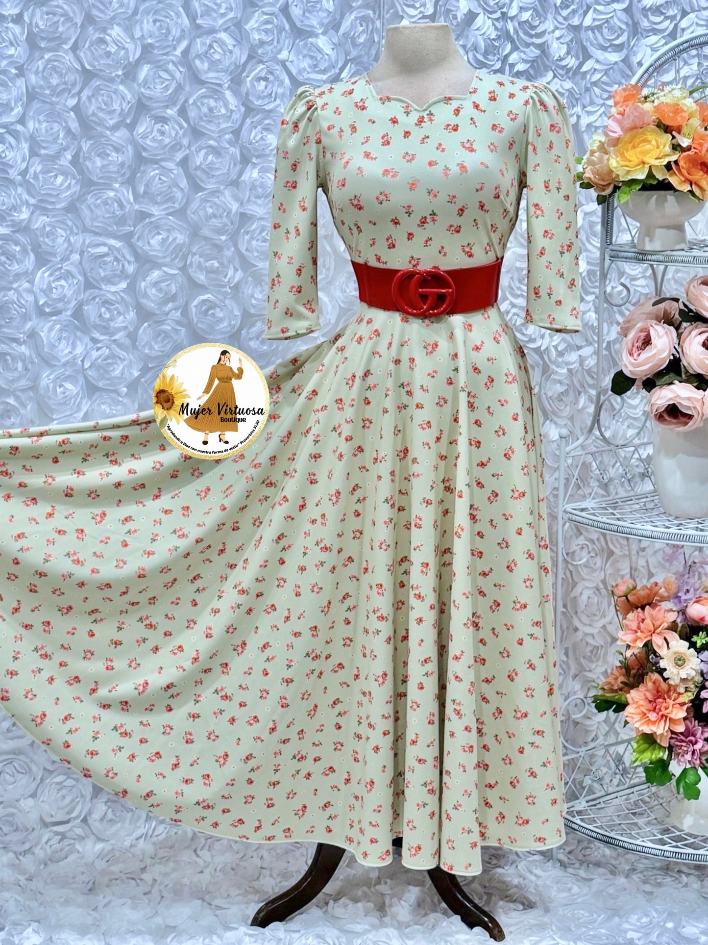 Lucy Pistacho/Red Ditsy Floral Dress