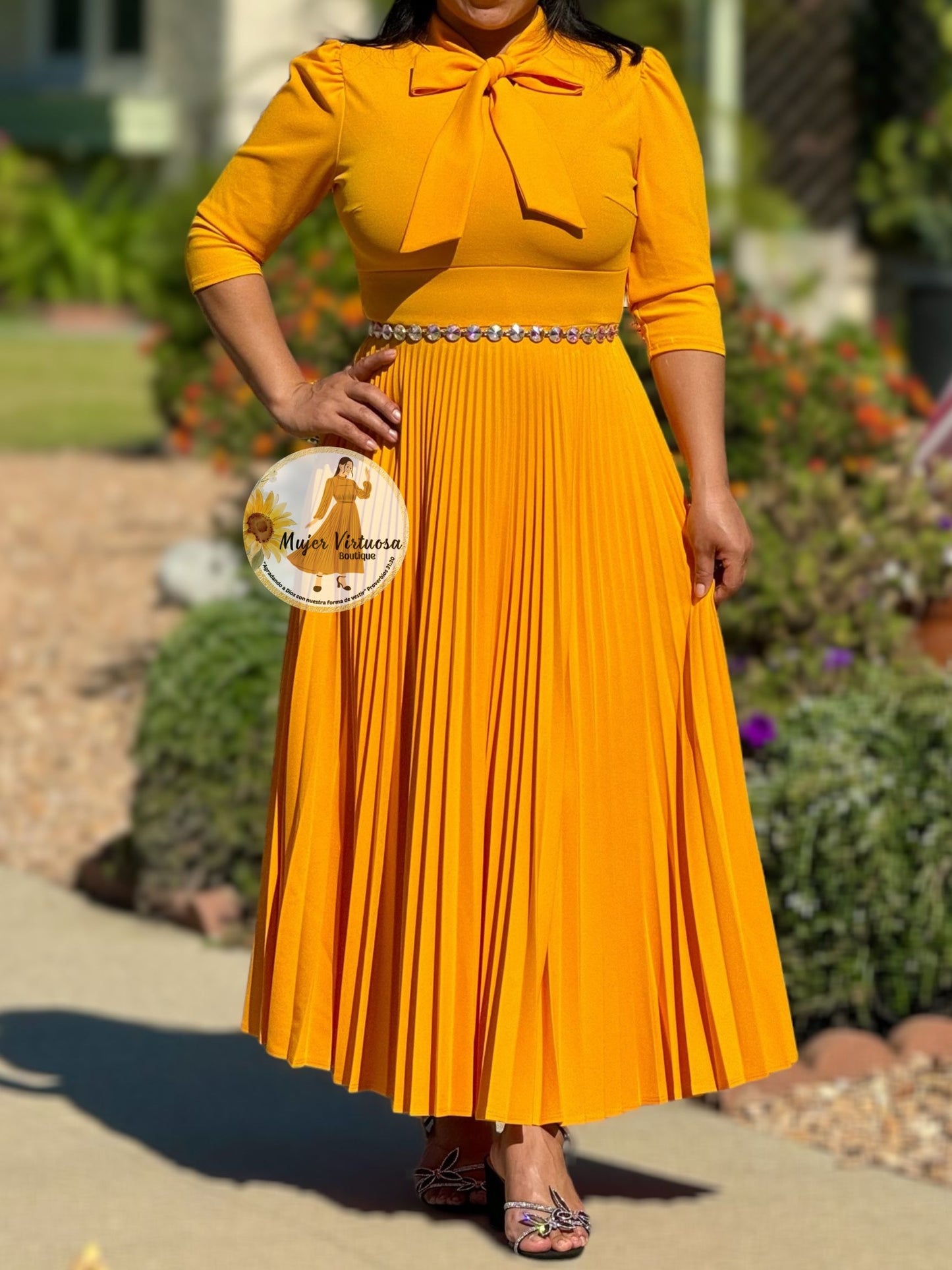 Melanie Mango Pleated Dress