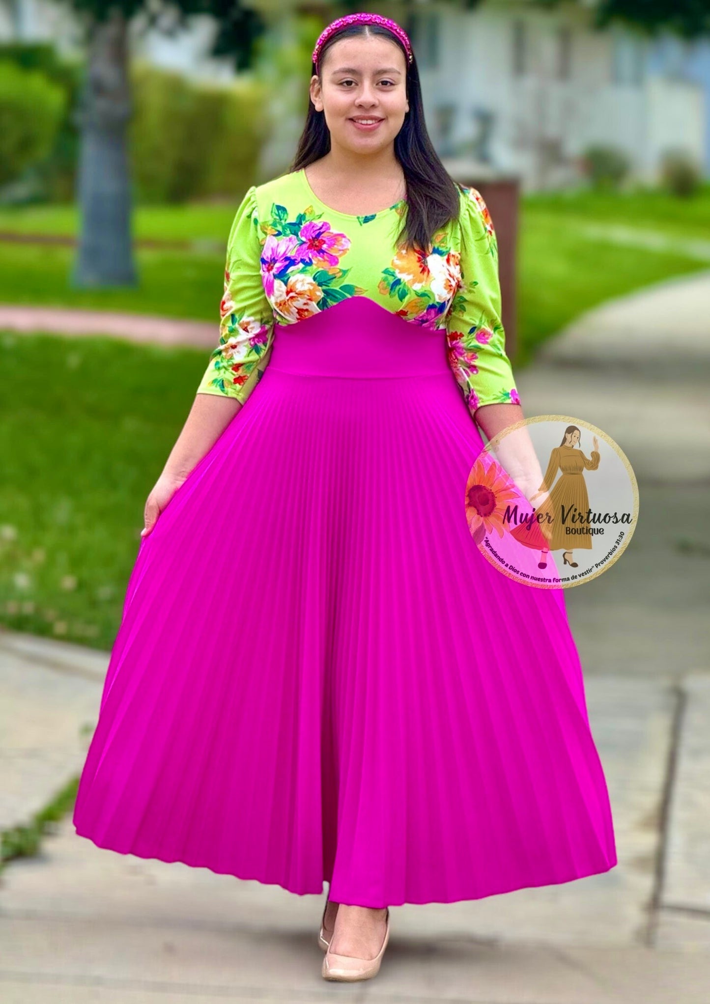 Cristel Lime & Fucsia Floral Dress
