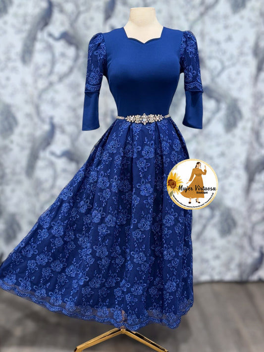 Romina Royal Blue Pleated Dress