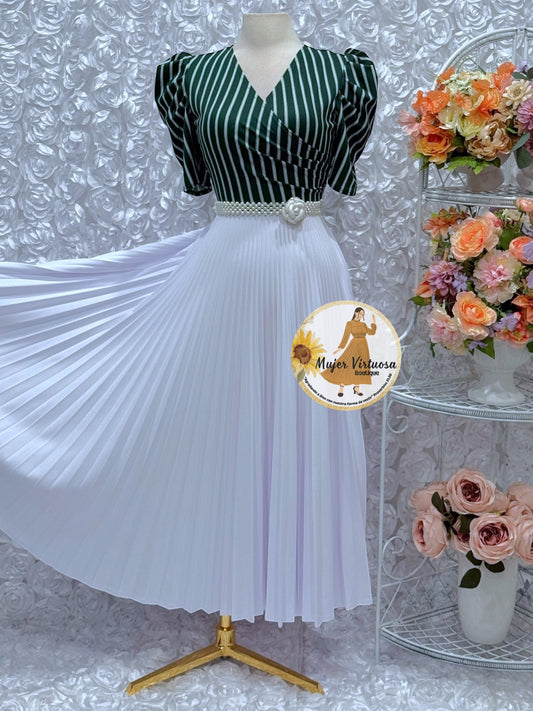 Jessica Green/White Striped Dress