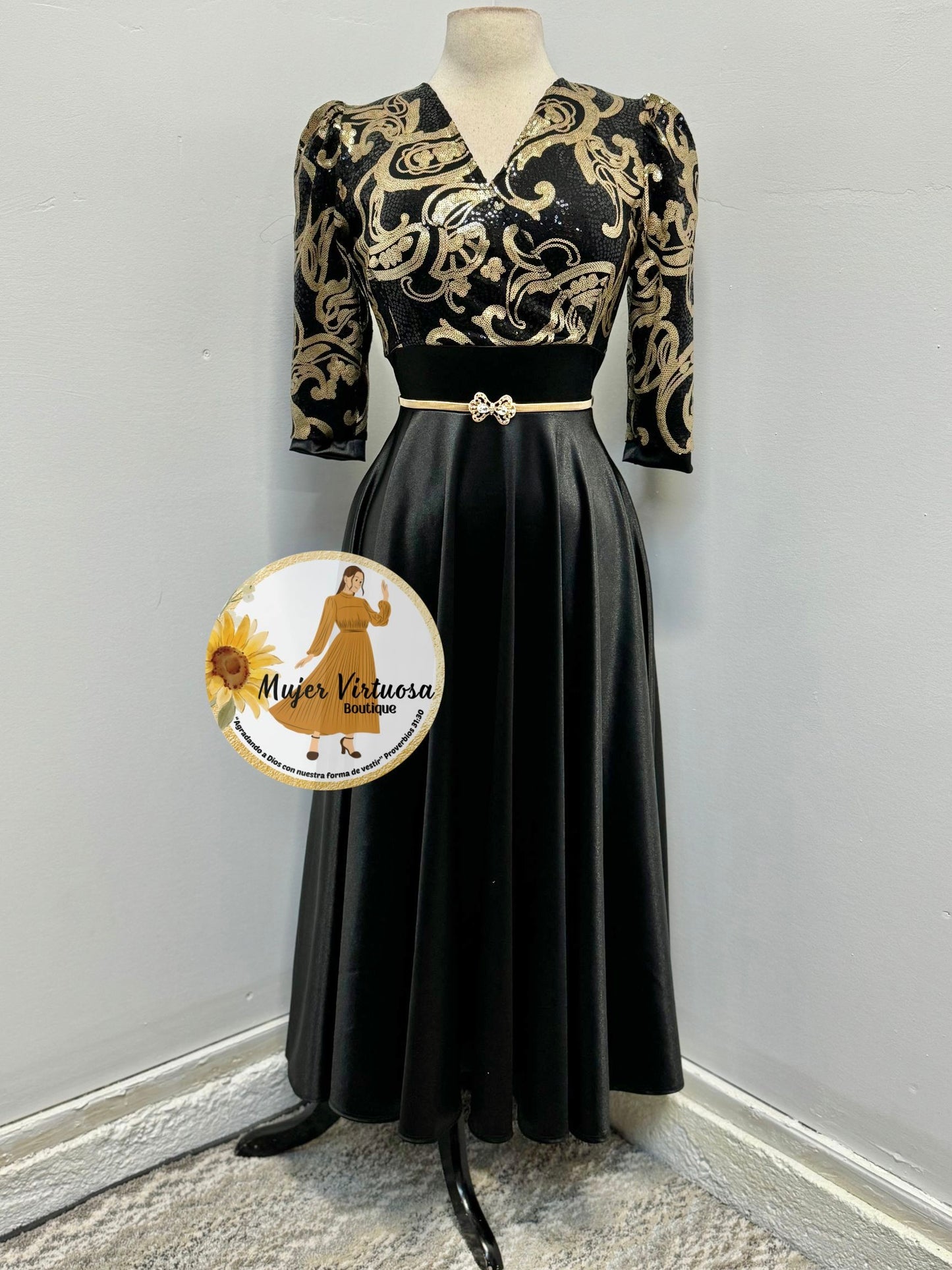 Cecilia Black & Gold Satin Dress