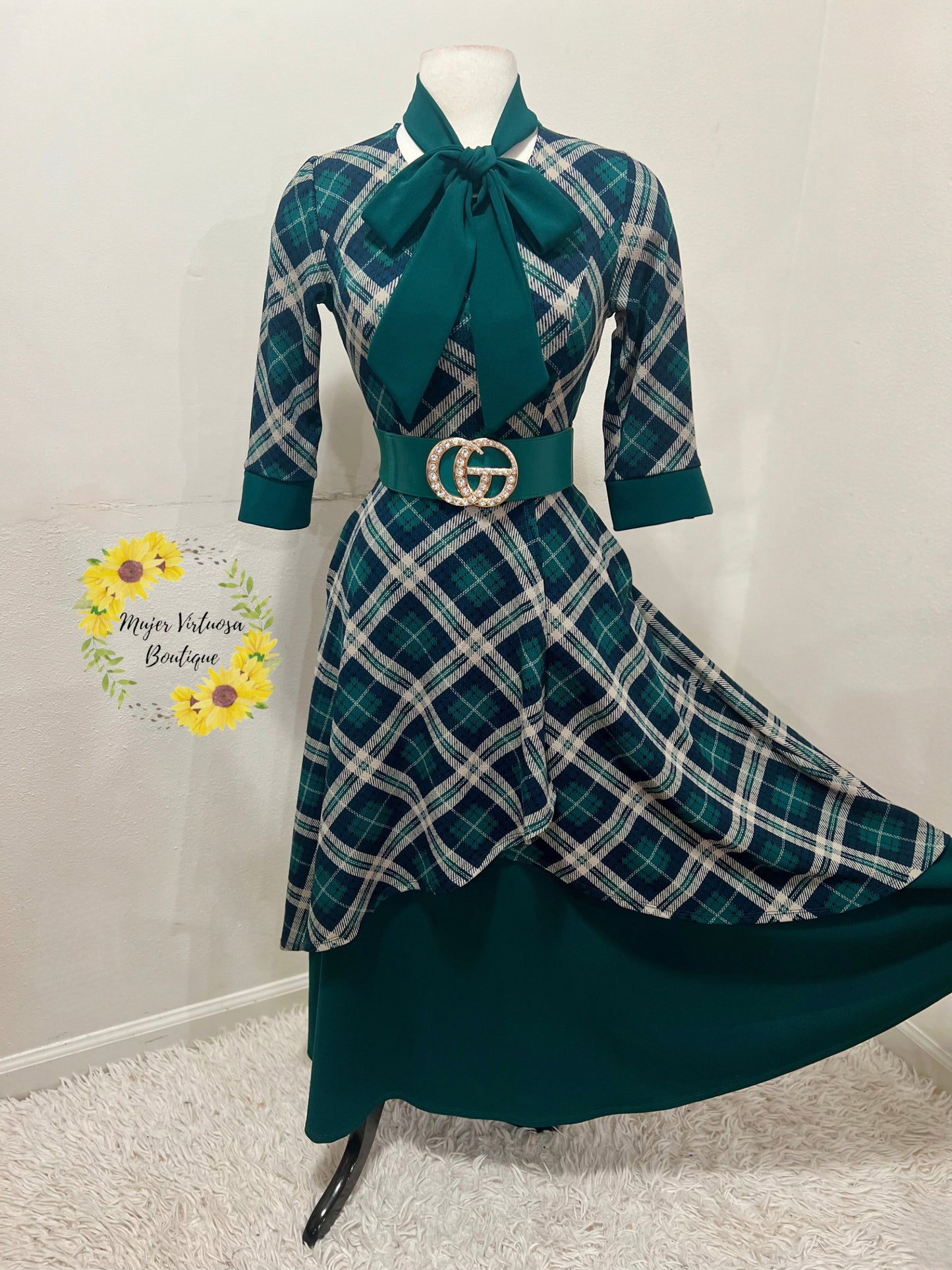 Oriana Green Vintage Plaid Dress