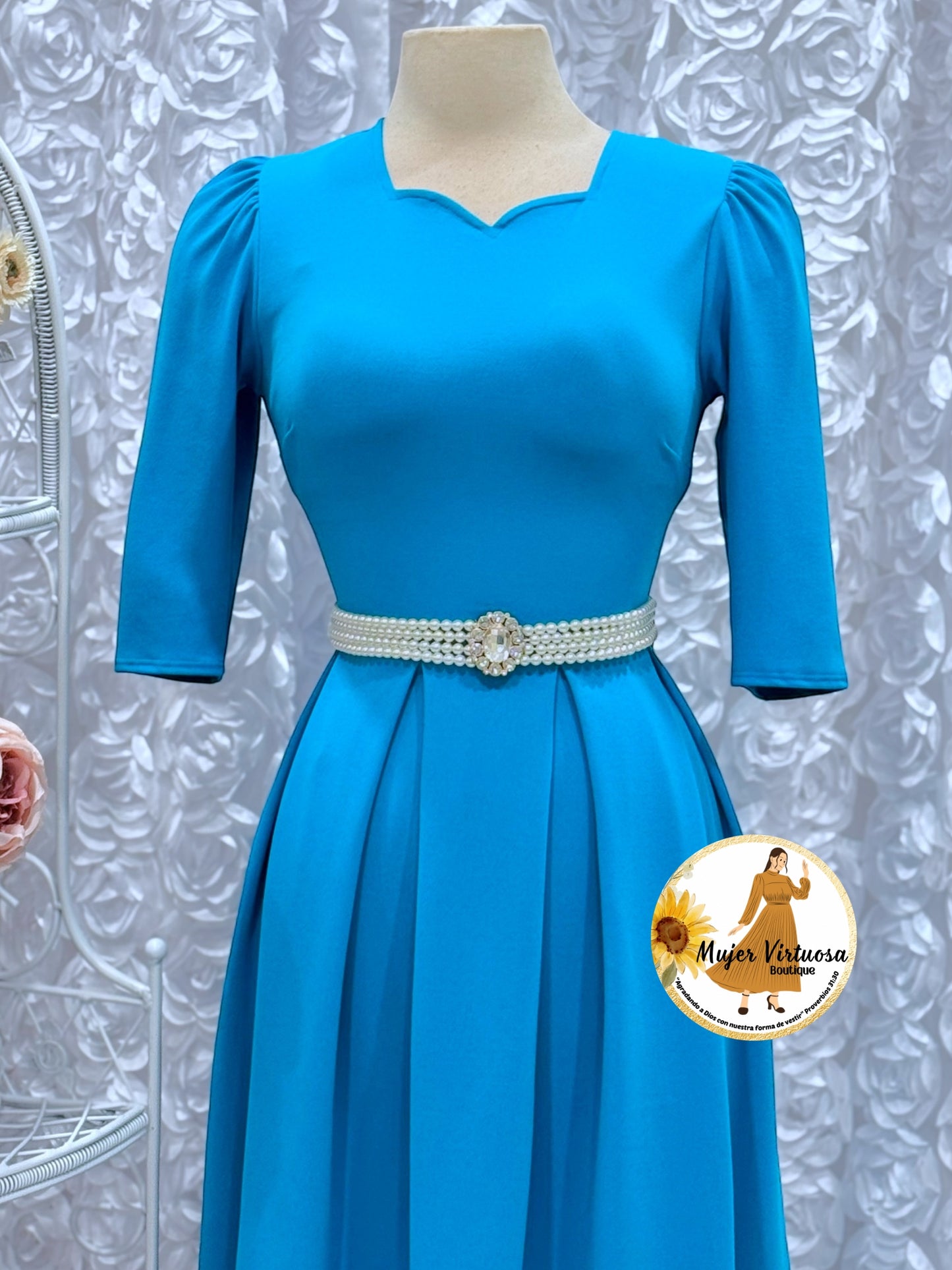 Jasmine Aqua Dress con Paletones