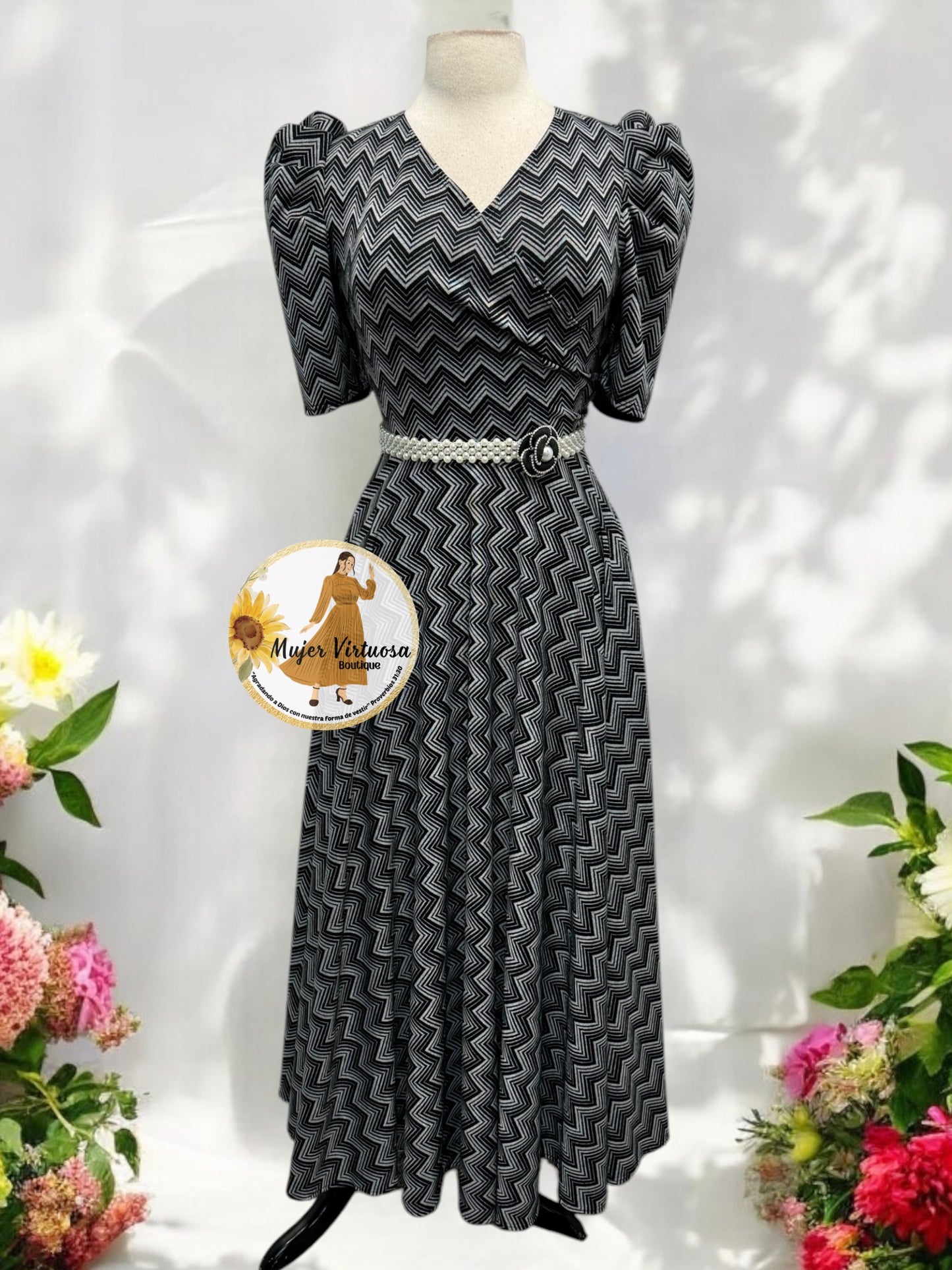 Susan Black & Grey Zigzag Print Dress