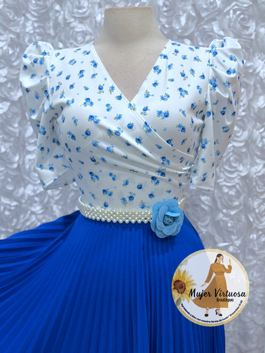 Cinto de Perlas con Flor Azul