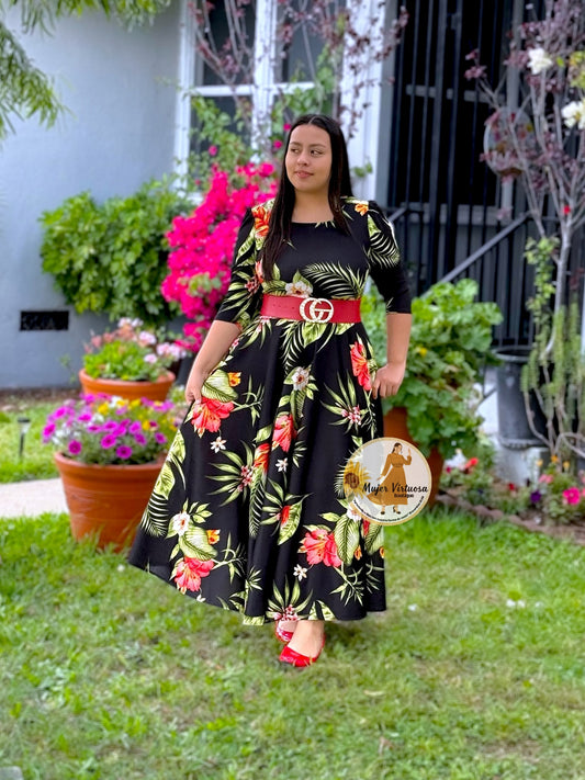 Eunice Black Hibiscus Dress