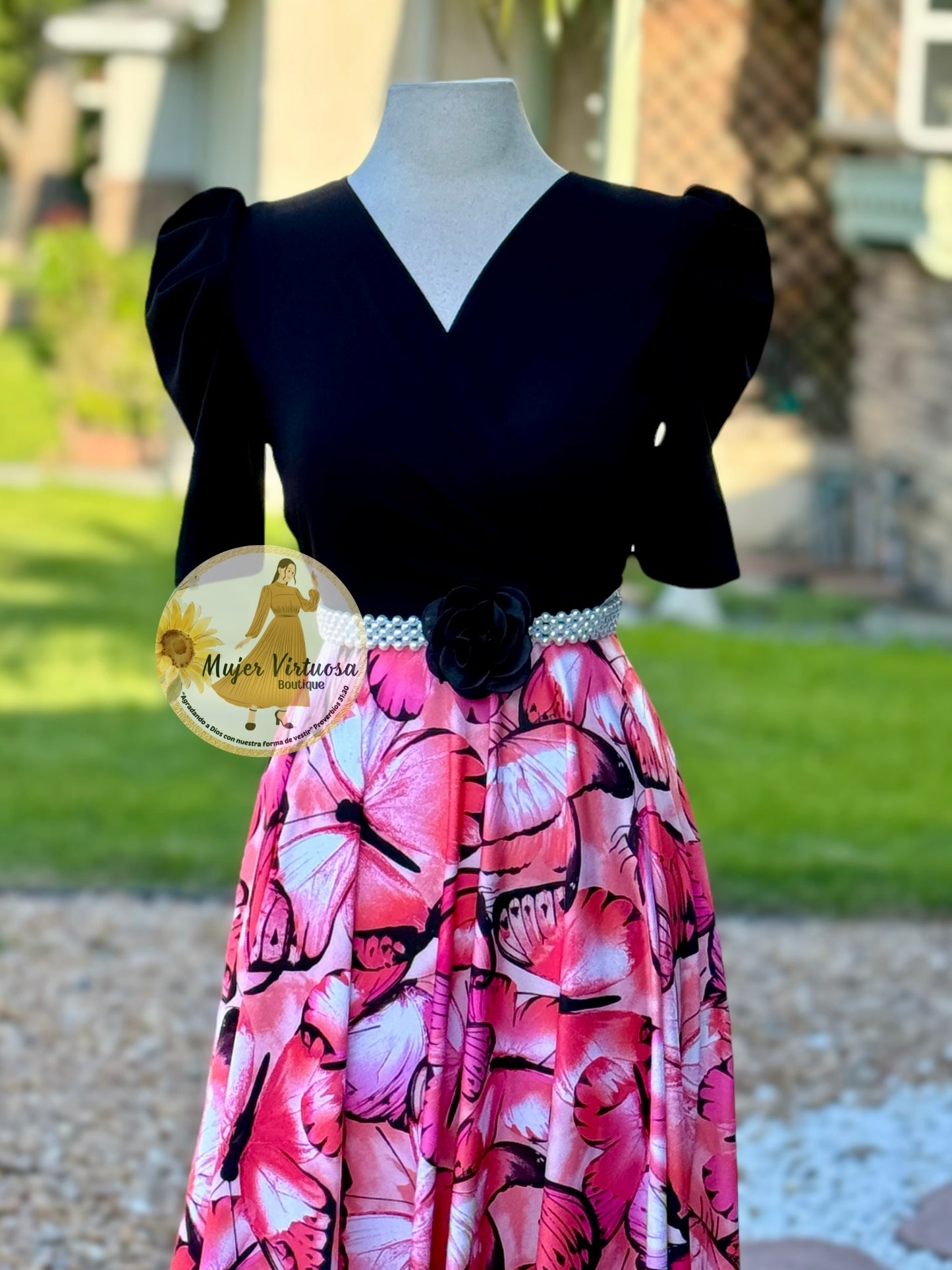 Susan Coral & Black Butterfly Dress