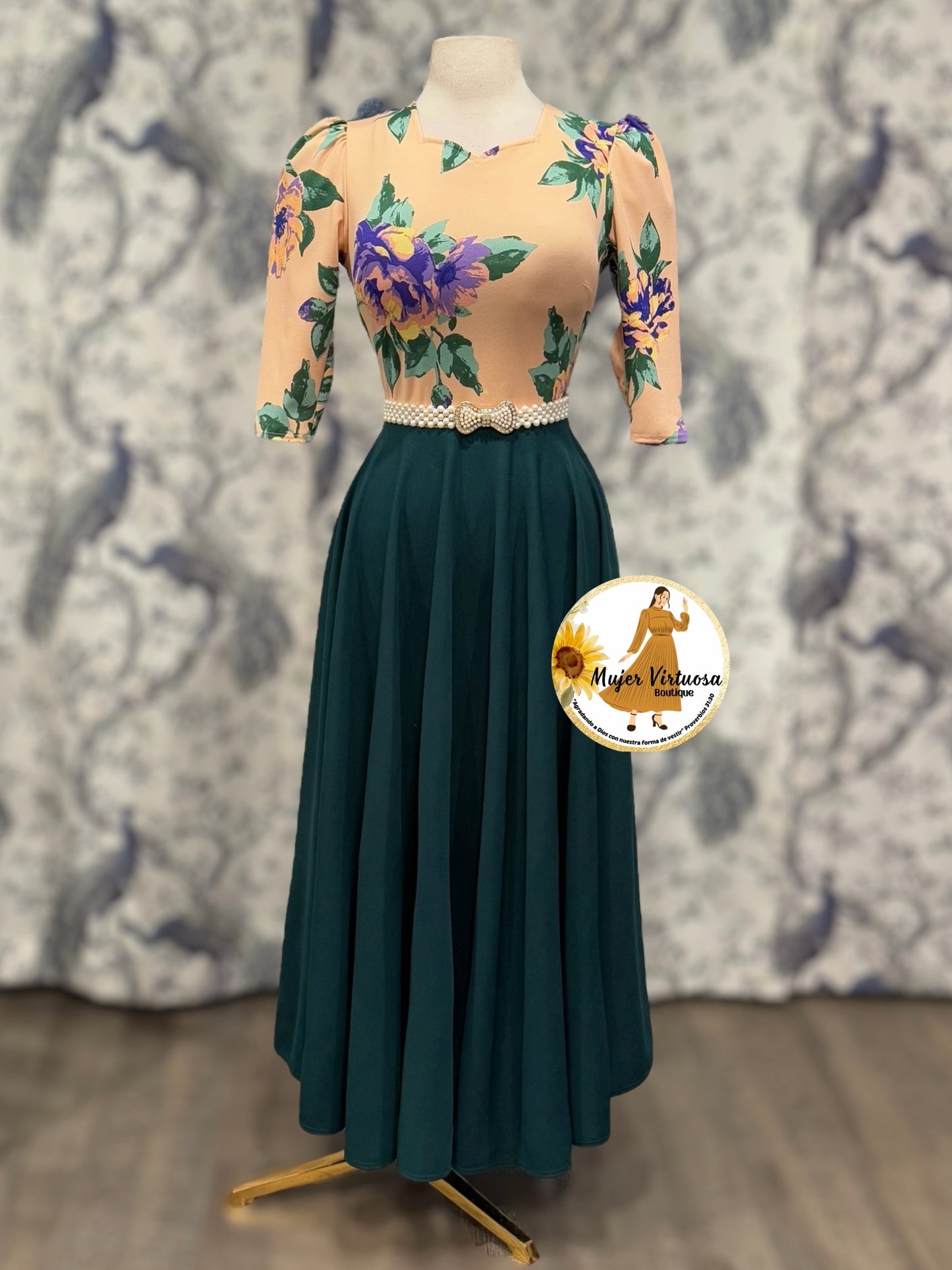 Melon & Hunter Green Floral Dress