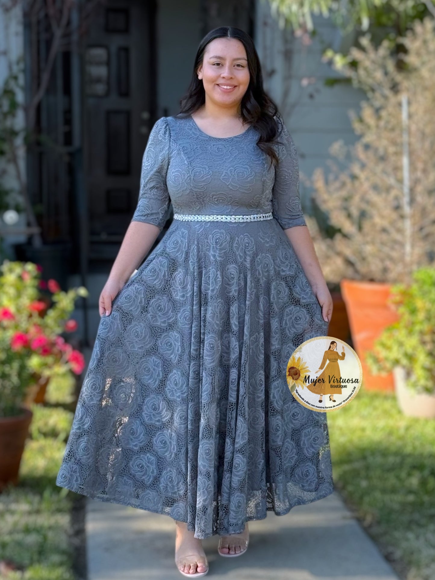 Camila Grey Lace Dress