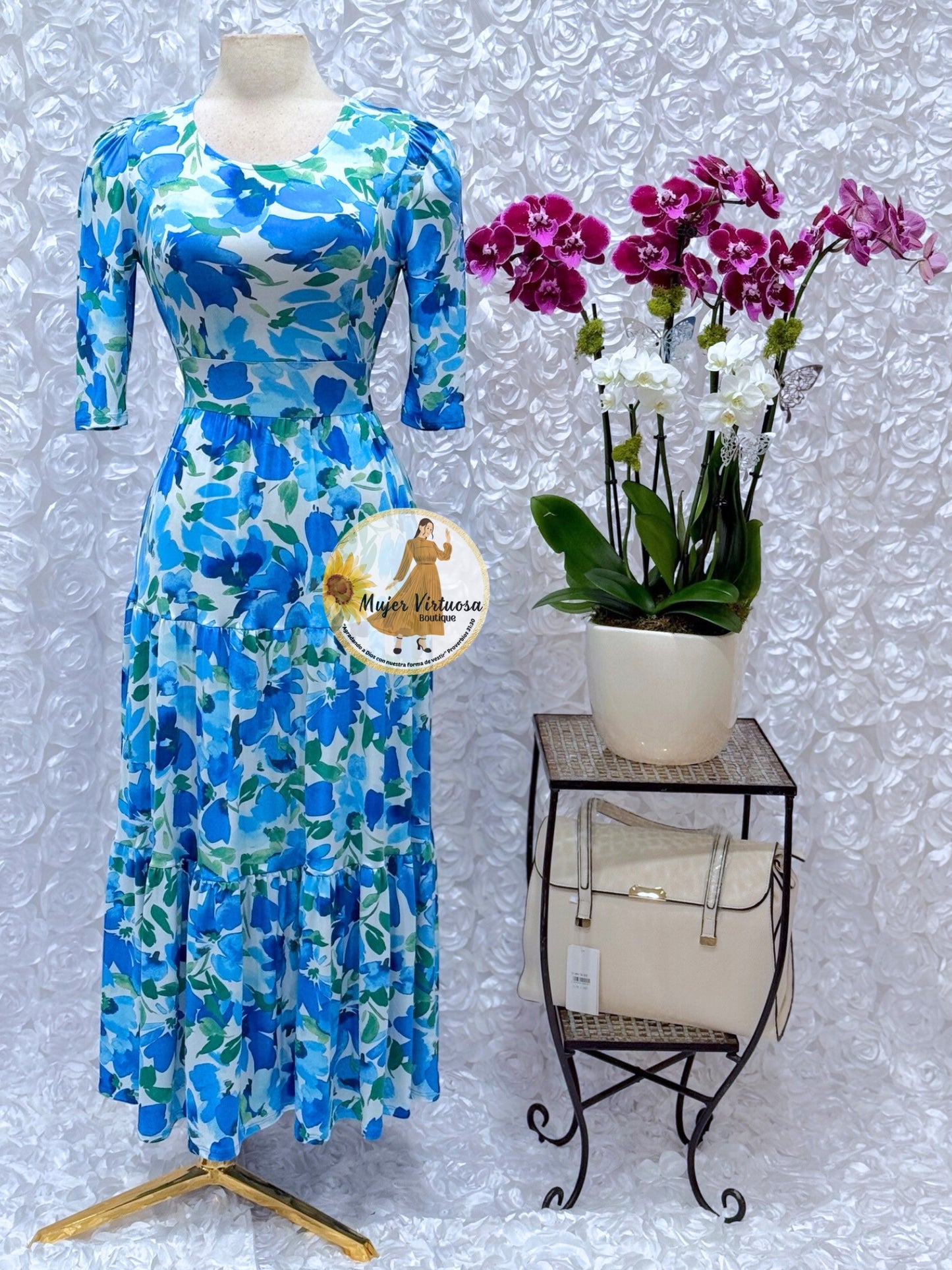 “Sunny days” White/Blue Floral Dress