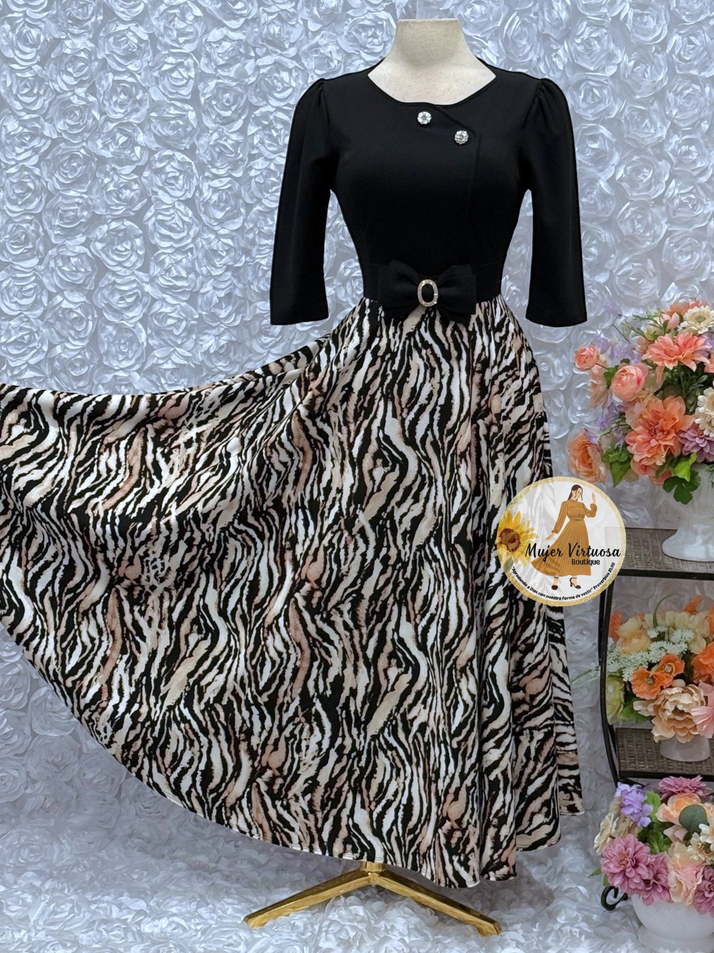 Celeste Black Animal Print Dress