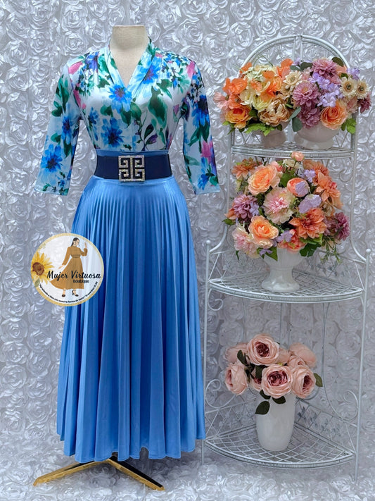Sky Blue Pleated Skirt