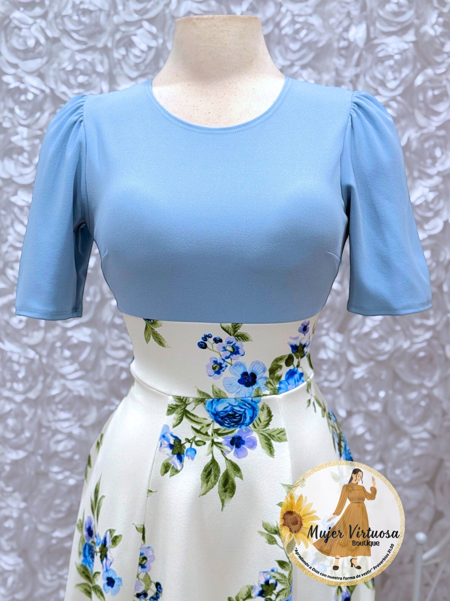 Eliana Baby Blue/White Midi Dress
