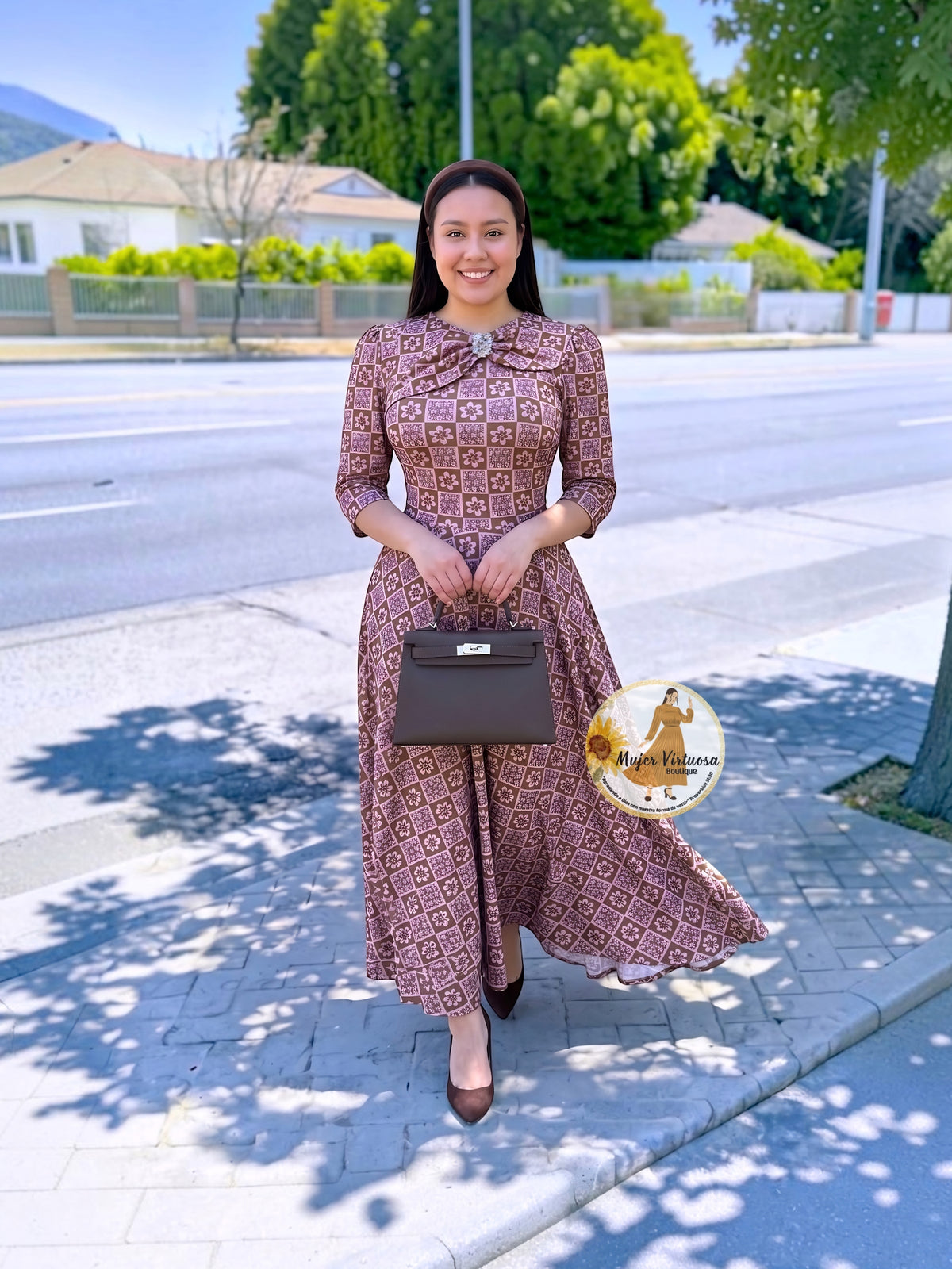 Rosalie Pink & Brown Dress