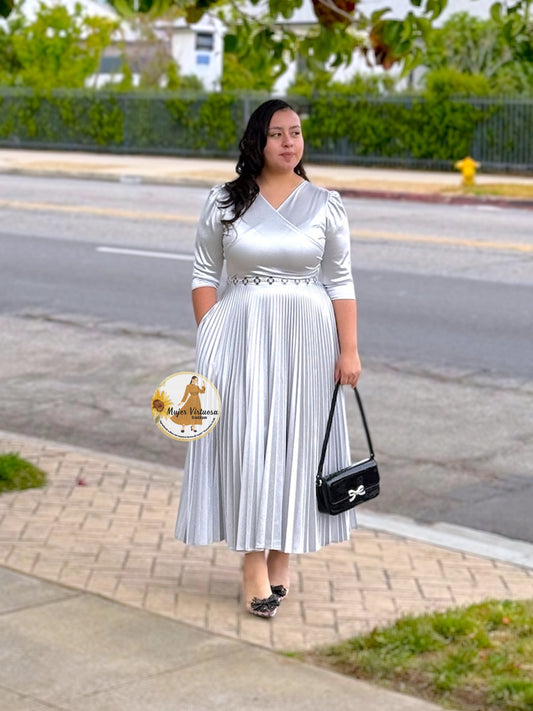 Celine Silver Grey Satin Dress