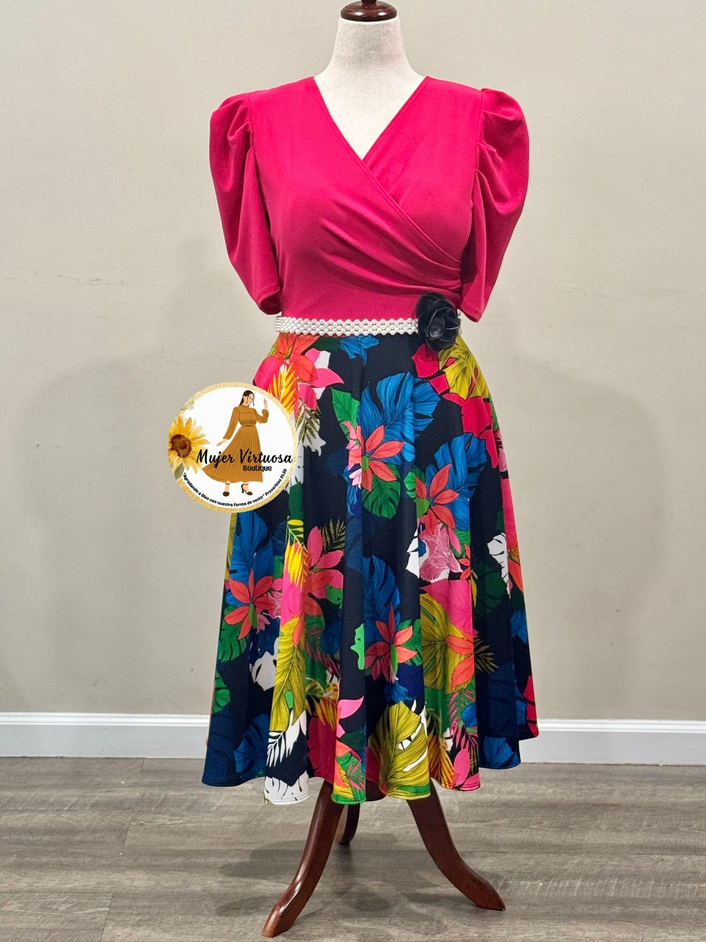 Fucsia Floral Midi Dress