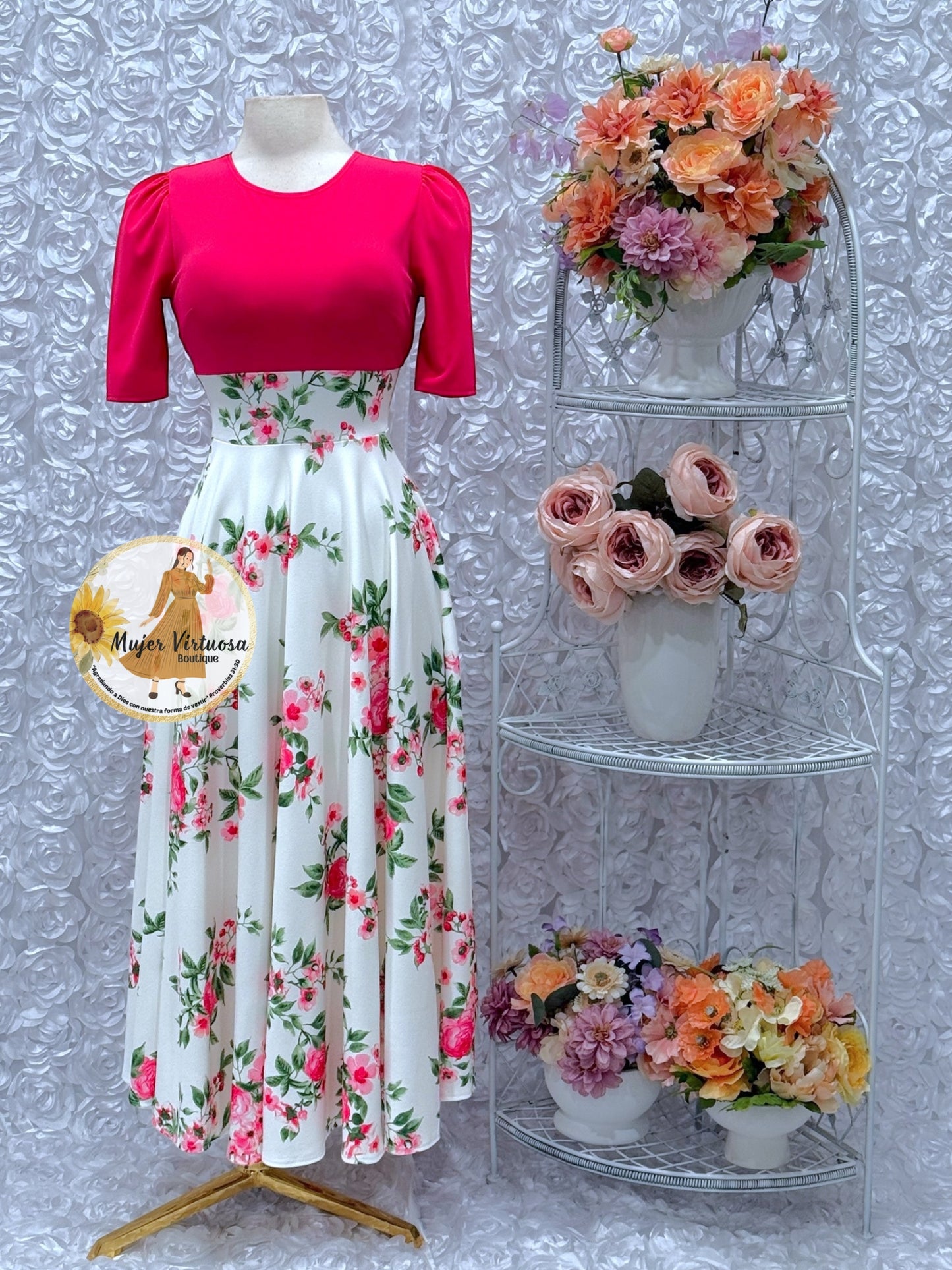 Eliana Fucsia/White Floral Dress
