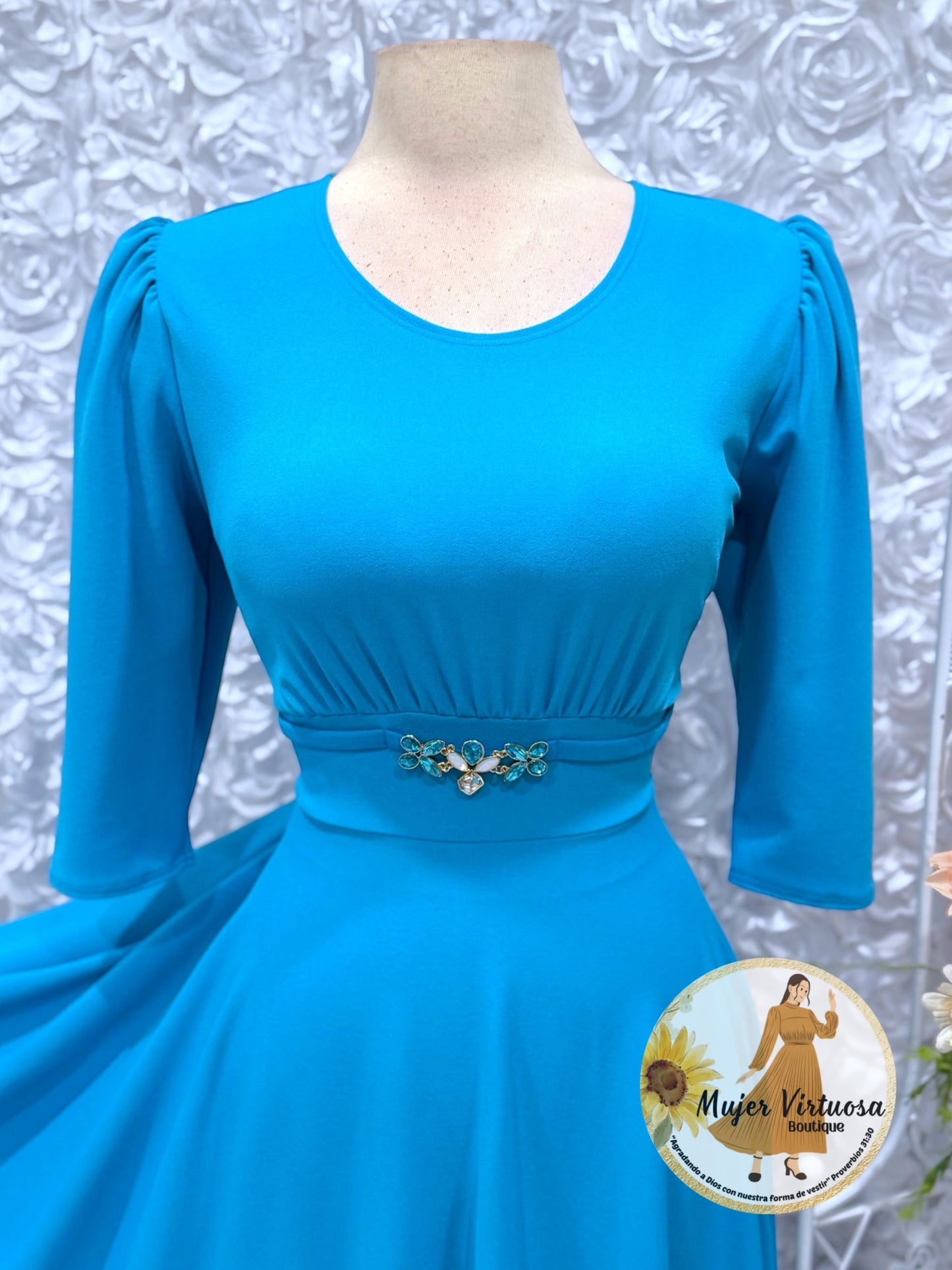 Wendy Aqua Belted Dress