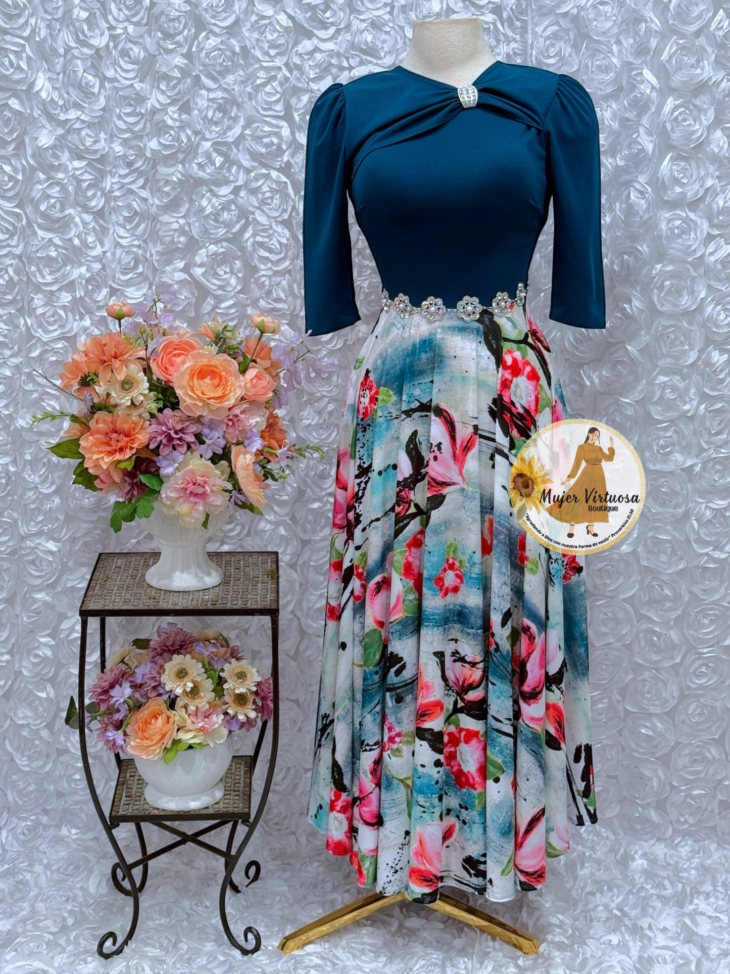 Rosalie Teal Floral Dress