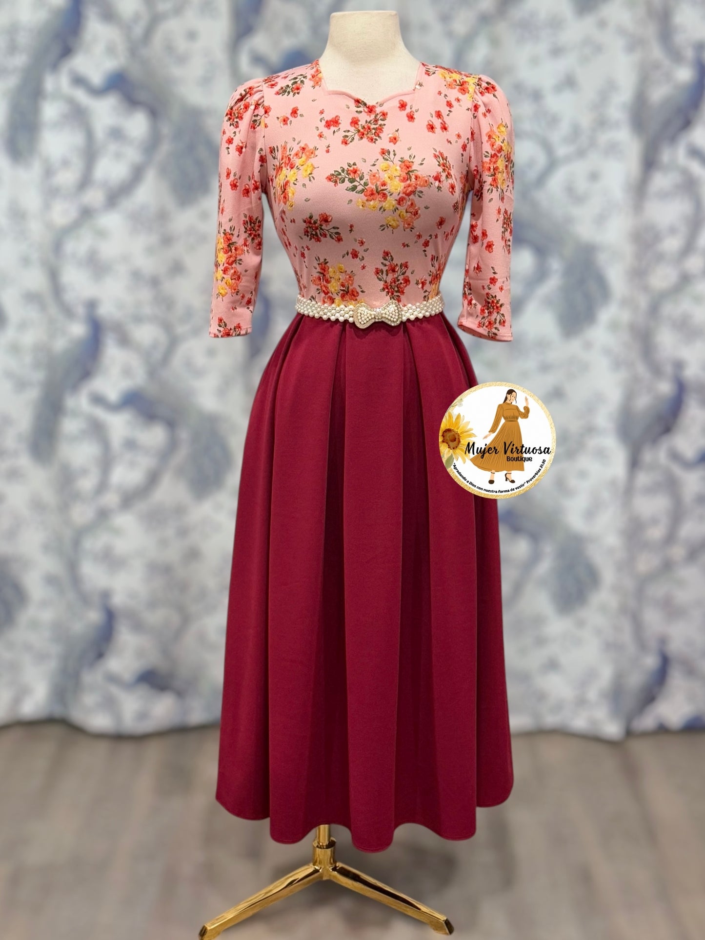 Jasmine Burgundy & Pink Floral Dress