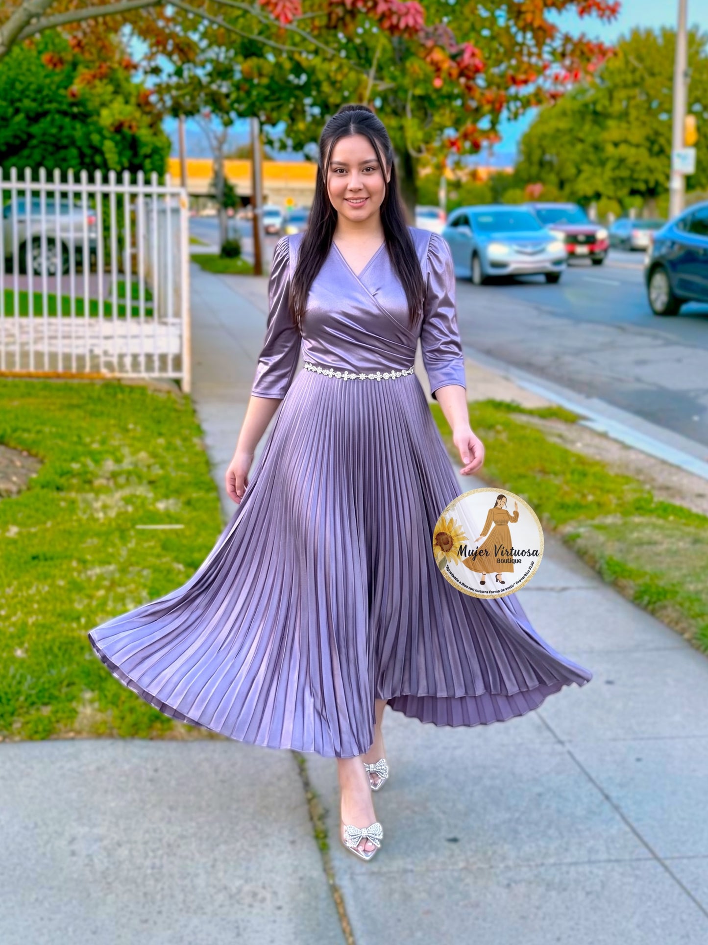Lucia Dusty Lilac Satin Dress