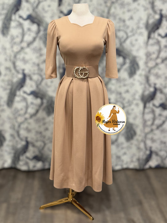 Jasmine Khaki Dress con Paletones