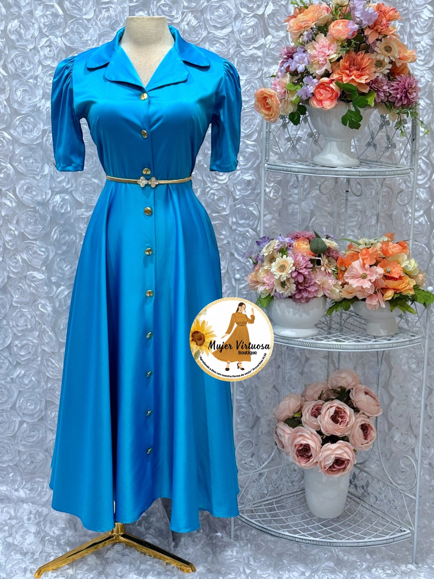 Jimena Aqua Satin Dress